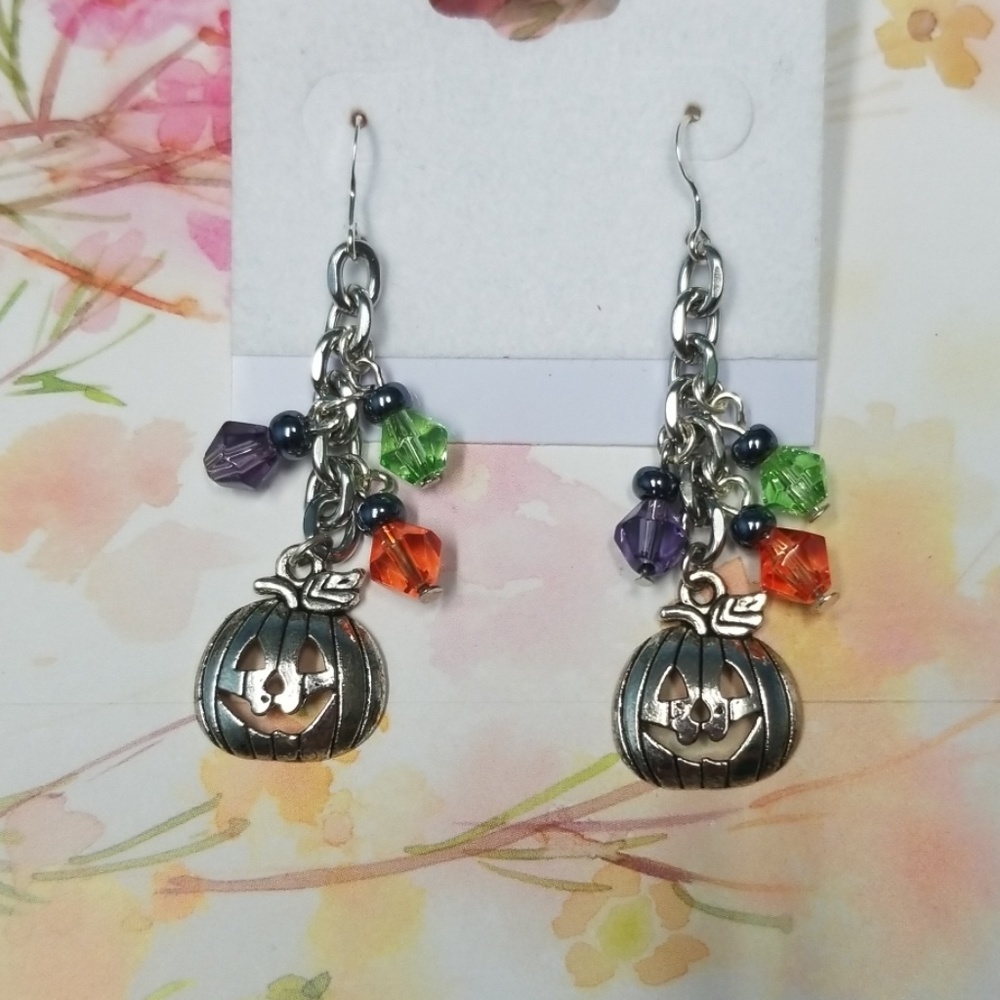 Sterling Silver Pumpkin Dangle Earrings!